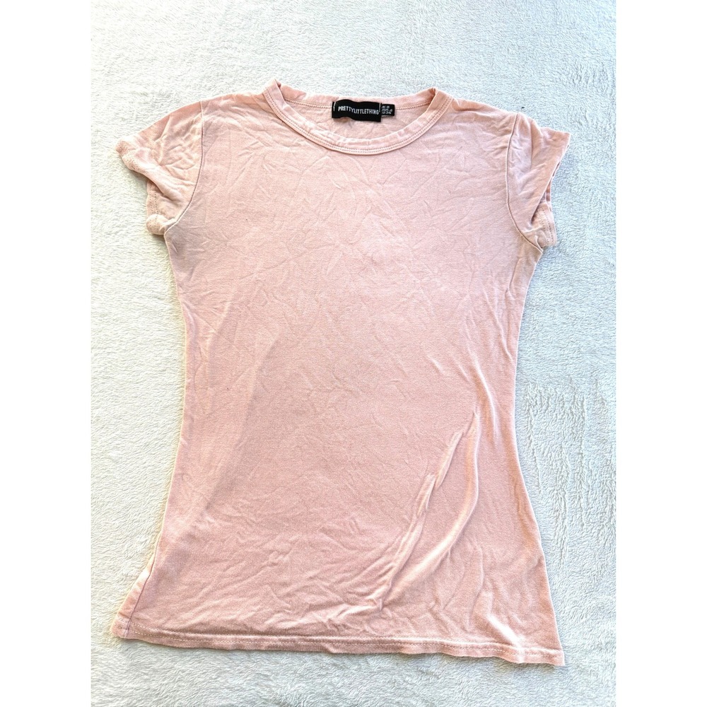 PrettyLittleThing T-Shirt Womens US 4 Pink Short Sleeve Crew Neck Slim Fit Basic